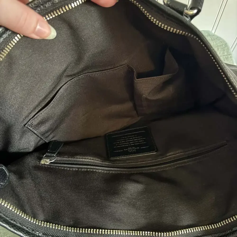 Coach Black Signature C Nylon Tote with Leather Trim and Flap Pocket